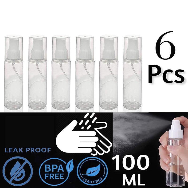 Devinez Multipurpose Empty Mist Spray Transparent Bottle 100 ml Pack of 6 Atomizer with UltraFine Mist Pump for Beauty Travel Toners Cleaning Oils Room Freshner Sanitizers DIY - Image 3