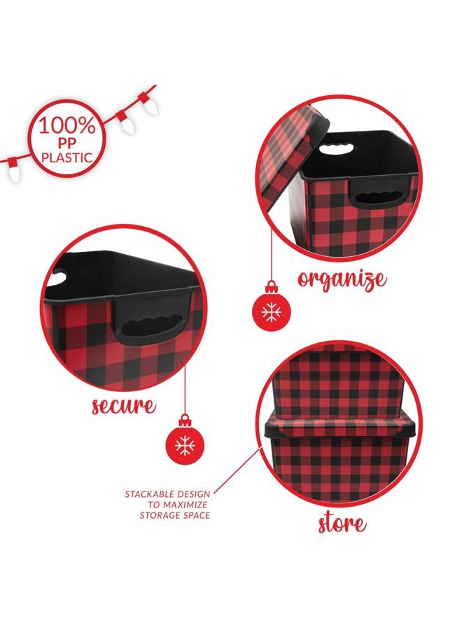 Simplify Checkered Design Storage Bin | Christmas Tote | Holiday Décor Decorations Organizer | Buffalo Plaid Design | Lidded | Stackable | Black and Red - Image 3