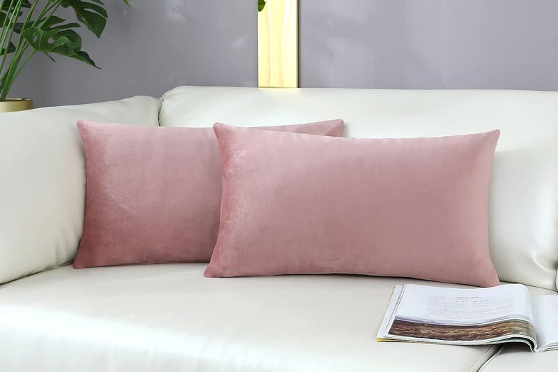 mixeoo Comfy Dusty Rose Throw Pillow Covers Decorative Lumbar Rectangle Thick Velvet Super Soft Cushion Cases Home Decor for Sofa Couch Living Room Chair, Set of 2, 12 x 20 Inch - Image 2