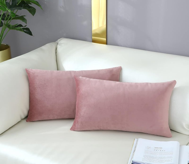 mixeoo Comfy Dusty Rose Throw Pillow Covers Decorative Lumbar Rectangle Thick Velvet Super Soft Cushion Cases Home Decor for Sofa Couch Living Room Chair, Set of 2, 12 x 20 Inch - Image 3
