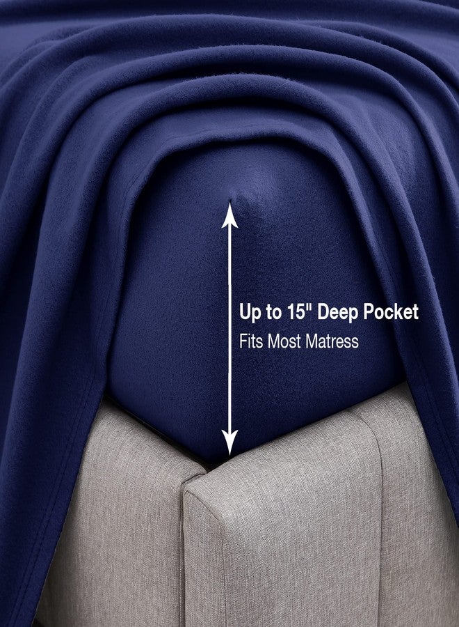 Viviland Plush Micro Fleece Full Bed Sheet Set - Soft Polar Fleece Velvet Sheets - Extra Warm Winter Flannel Bed Sheets with Deep Pocket - Navy - Full - Image 3