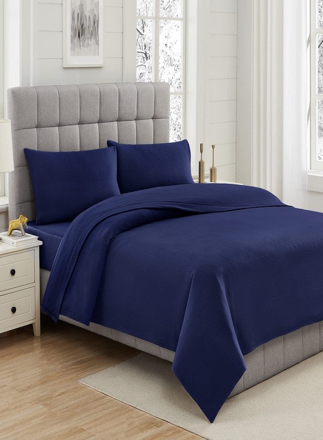 Viviland Plush Micro Fleece Full Bed Sheet Set - Soft Polar Fleece Velvet Sheets - Extra Warm Winter Flannel Bed Sheets with Deep Pocket - Navy - Full - Image 2