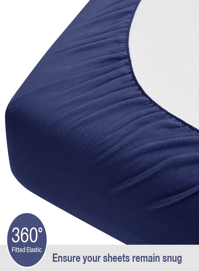 Viviland Plush Micro Fleece Full Bed Sheet Set - Soft Polar Fleece Velvet Sheets - Extra Warm Winter Flannel Bed Sheets with Deep Pocket - Navy - Full - Image 4