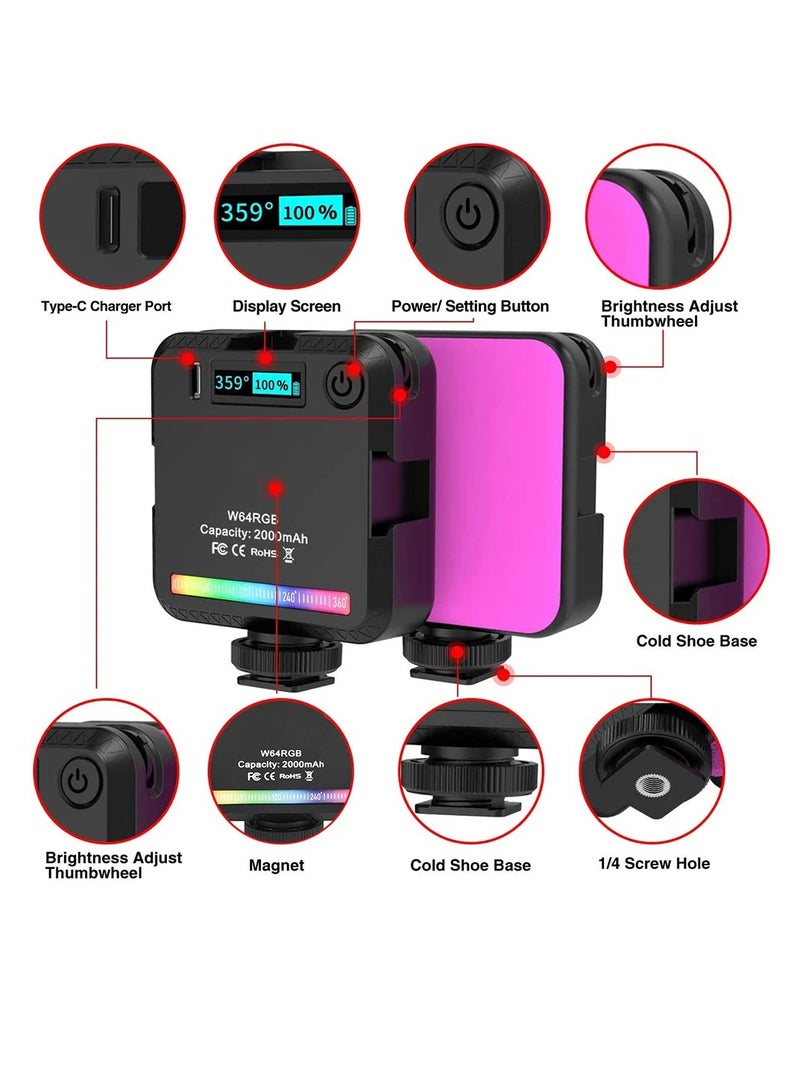 Xria W64RGB Full Color LED Video Light 2500K-9000K 800LUX Magnetic Mini Fill Light Extend 3 Cold Shoe 2000mAh Type-c Port - Image 5