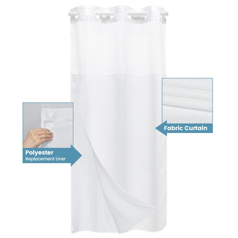 EUTXL Long No Hook Duster Stain مع Snap in Liner 230GSM WAFFLE WEAFFE SERTAINS STREATINS للحمام 71W × 77H (75 "") أبيض - Image 4
