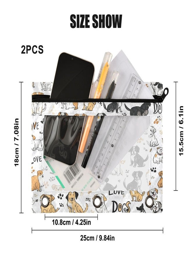 Kcldeci Pencil Pouch for 3 Ring Binder, Breeds Drawn Dogs 2 Pack Binder Pencil Pouch with Clear Window Pencil Bags with Zipper Pencil Case for binder - Image 3