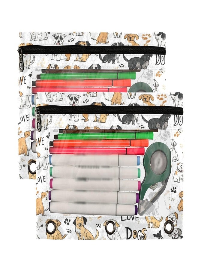 Kcldeci Pencil Pouch for 3 Ring Binder, Breeds Drawn Dogs 2 Pack Binder Pencil Pouch with Clear Window Pencil Bags with Zipper Pencil Case for binder - Image 2