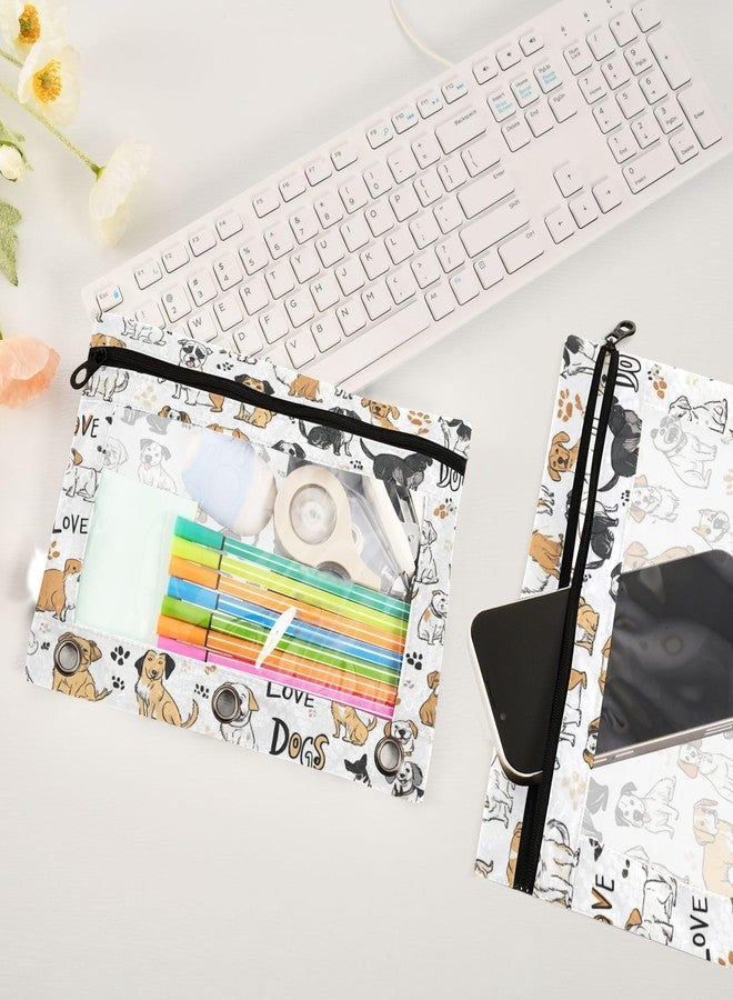 Kcldeci Pencil Pouch for 3 Ring Binder, Breeds Drawn Dogs 2 Pack Binder Pencil Pouch with Clear Window Pencil Bags with Zipper Pencil Case for binder - Image 4