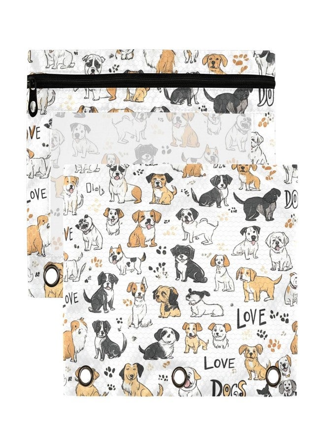 Kcldeci Pencil Pouch for 3 Ring Binder, Breeds Drawn Dogs 2 Pack Binder Pencil Pouch with Clear Window Pencil Bags with Zipper Pencil Case for binder - Image 1