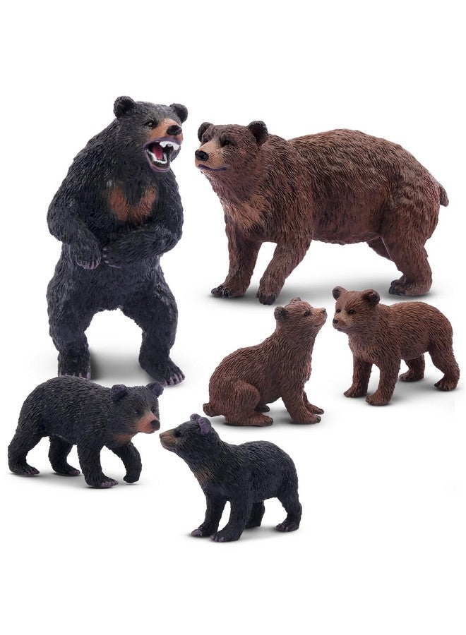 Toymany 6PCS Bear Figurines, Realistic Forest Animals Bear Family Figures Toy Set Includes Brown Bears Black Bears and Cubs, Education Toy Birthday for Kids Toddlers - Image 1