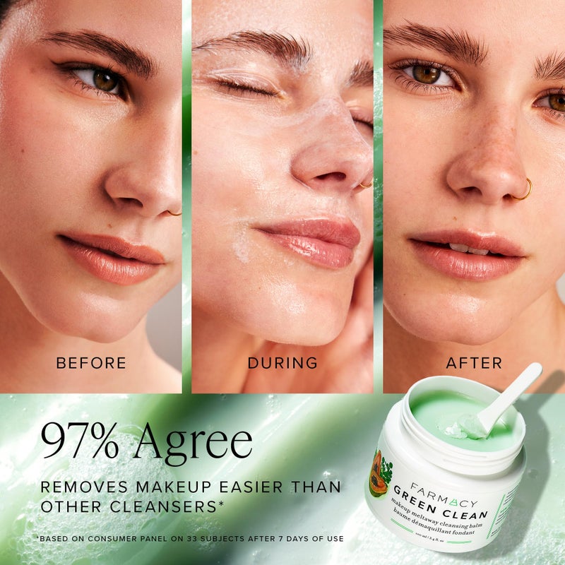 Farmacy Makeup Remover Cleansing Balm - Green Clean Waterproof Makeup Remover + Oil Based Cleanser - Gentle Exfoliating Double Cleanser - Melts From Balm to Milky Lather (12ml) - Image 3