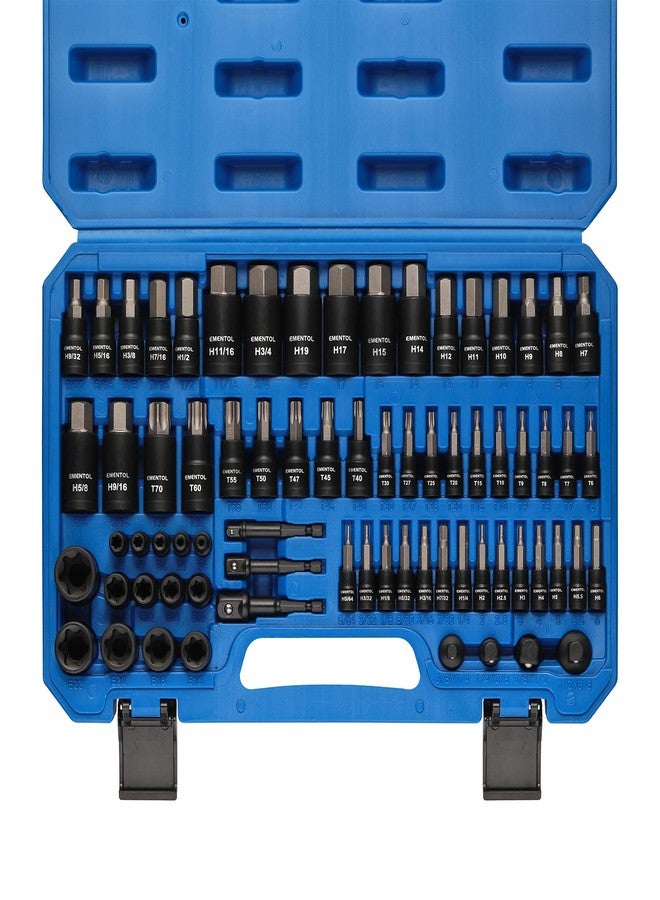 EMENTOL 71-Piece Torx Bit & Hex Bit Socket Set, Master SAE/Metric, 1/4", 3/8" and 1/2" Drive, S2 and CrV Steel, Includes E4-E24, Socket/Drill Adapter - Image 1