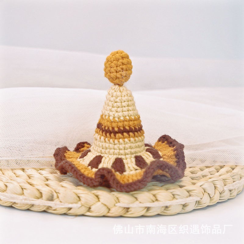 Generic Princess Sweet Birthday Yarn Hat Hairpin Handmade Brown color: hat (without hairpin)