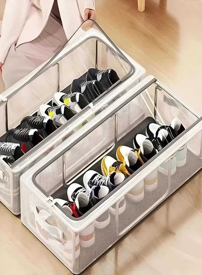 Carrot - Shoe Storage Box, Shoe Organizer for Closet, Clear Plastic Stackable Shoe Boxes, Space Saving Foldable Sneaker Shoe Rack Containers Bin Holder (1), 60 x 30 x 15 Cm (PACK OF 1) - Image 1