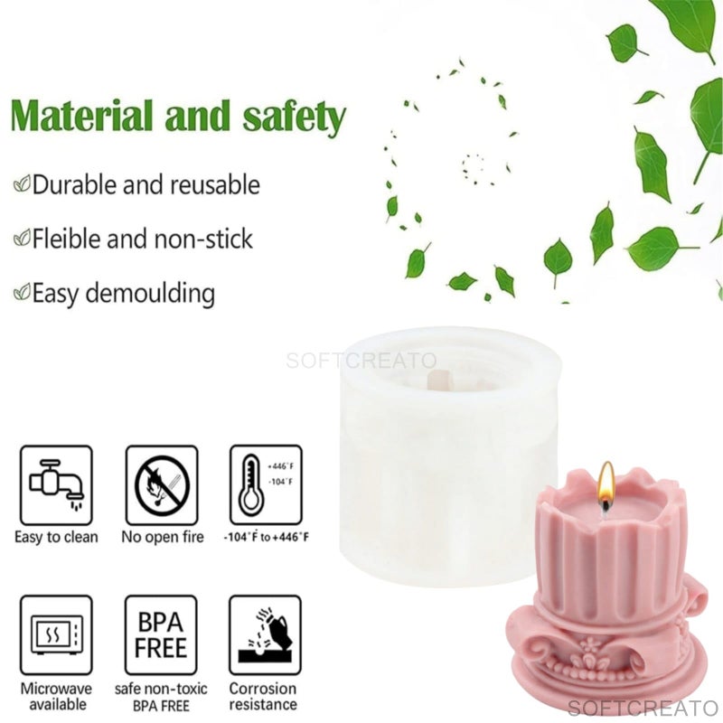 SOFTCREATO 3D Roman Pillar Candle Candle Making Molds | Roman Column Silicone Fondant Mold | for DIY Handmade Candle ,Chocolate, Cake Décor, Aromatherapy, Soap, Polymer Clay Resin Craft Making (Roman Column) - Image 2