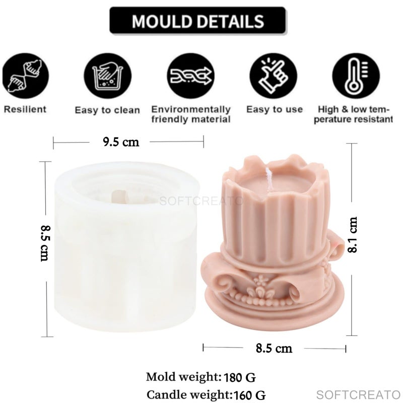SOFTCREATO 3D Roman Pillar Candle Candle Making Molds | Roman Column Silicone Fondant Mold | for DIY Handmade Candle ,Chocolate, Cake Décor, Aromatherapy, Soap, Polymer Clay Resin Craft Making (Roman Column) - Image 4