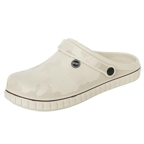 SECHRITE Mens Clogs Mules Slip on Garden Work Nurse Water Shoes for Men Waterproof Non Slip Closed Toe Clogs Sandals for Kitchen Office Beach Fishing Zuecos de Chef para Hombre Beige 45 - Image 1