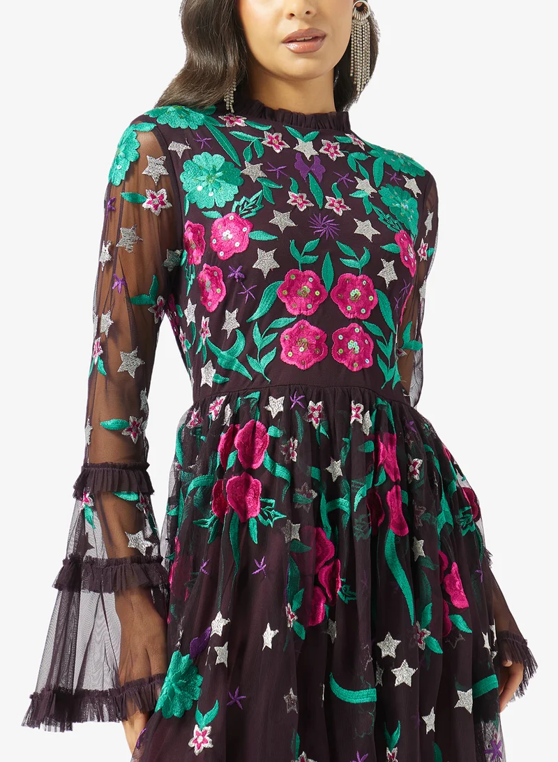 Frock and Frill  Embellished Frilled Sleeve Maxi Dress for Women | Best Price UAE