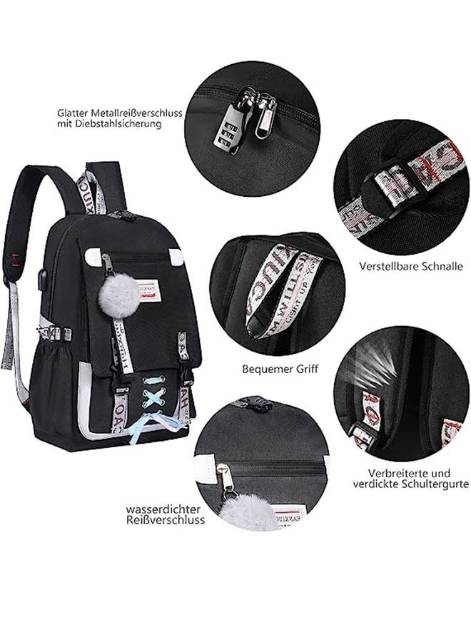 MLADEN Girls Backpack Teen Rucksack Large Capacity Female College Student Locked Schoolbag Anti-Theft Backpack with USB Charging Port (purple) - Image 4