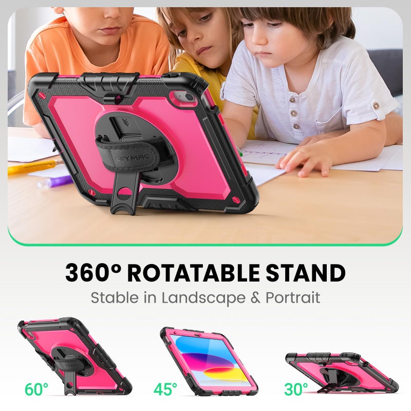 SEYMAC Case for iPad (A16) 11th/10th Generation 2025/2022 (11â€³/10.9â€³), Sturdy Heavy Duty Full-Body Shockproof Protective Case with Screen Protector, Rotating Stand, Hand/Shoulder Strap, Pink - Image 4