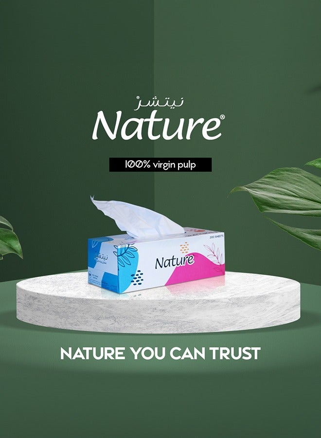 Nature Facial Tissues 200 Sheets X 2 Ply Premium Quality Promo Pack of 4+1 Free  White  - Image 2