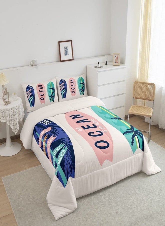 Homewish Surfboard Bedding Set Full Size Summer Sea Surfing Theme Comforter Set 3pcs for Kids Boys Girls Ocean Theme Duvet Insert Luxury Microfiber Down Comforter - Image 3