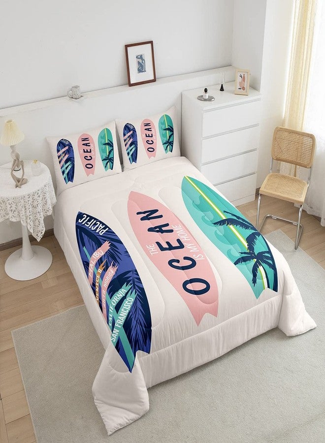 Homewish Surfboard Bedding Set Full Size Summer Sea Surfing Theme Comforter Set 3pcs for Kids Boys Girls Ocean Theme Duvet Insert Luxury Microfiber Down Comforter - Image 4