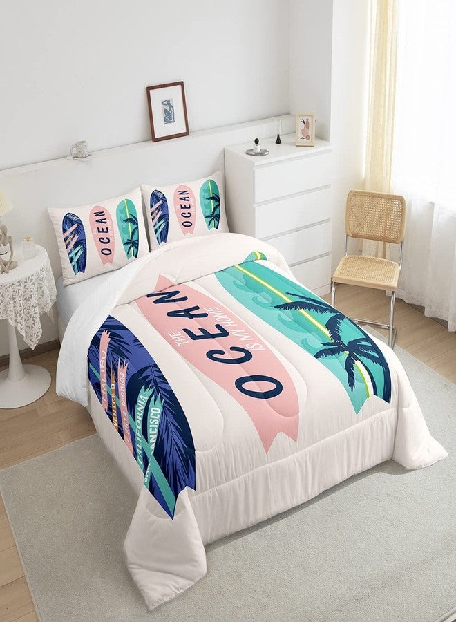 Homewish Surfboard Bedding Set Full Size Summer Sea Surfing Theme Comforter Set 3pcs for Kids Boys Girls Ocean Theme Duvet Insert Luxury Microfiber Down Comforter - Image 2