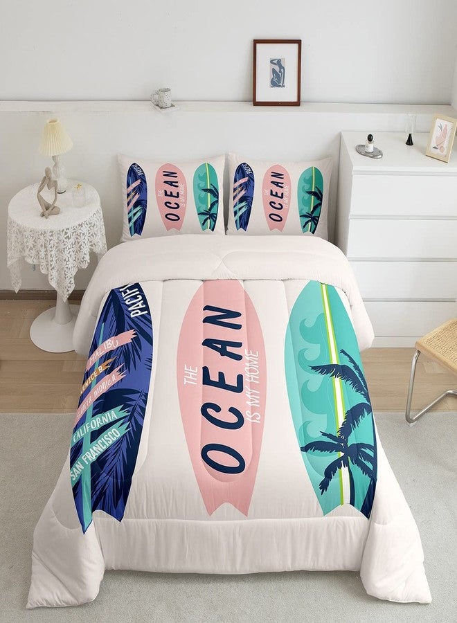Homewish Surfboard Bedding Set Full Size Summer Sea Surfing Theme Comforter Set 3pcs for Kids Boys Girls Ocean Theme Duvet Insert Luxury Microfiber Down Comforter - Image 1