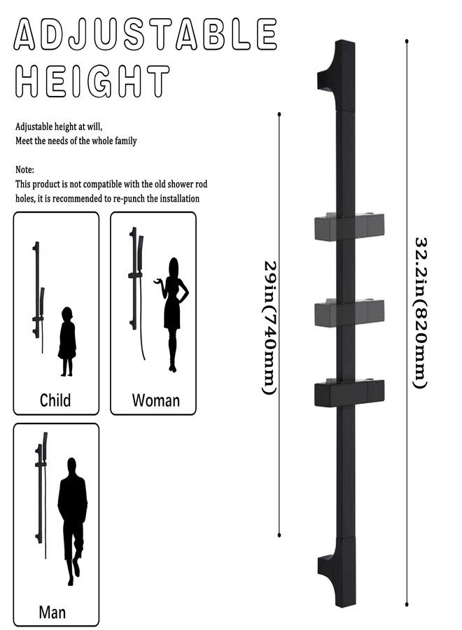 BEIYI Matte Black Handheld Shower with Slide Bar Square Handheld Shower Head with Hose High-Pressure Shower Head with 29" Long Slide Bar Combo Adjustable Height - Image 4