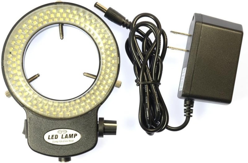 HAYEAR مصباح حلقة ميكروسكوب LED أسود 144 مع ضوء قابل للتعديل + محول - Image 1