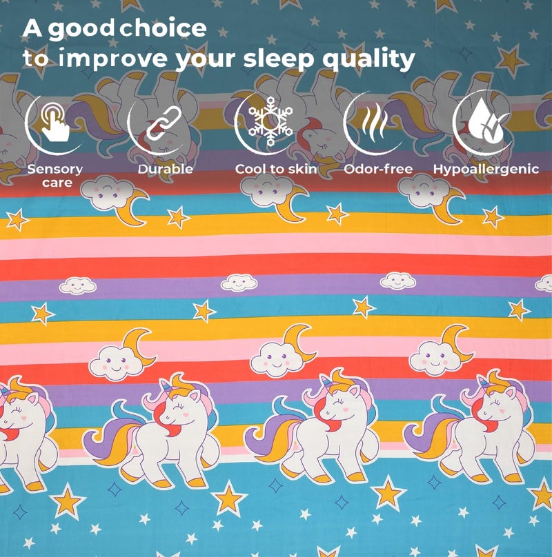 Fresh from Loom Glace Cotton Wrinkle Free Soft Hypoallergenic Bed Sheet,Cartoon Printed Double Bedsheets King Size for Kids with 2 Pillow Cover(90x95 Inches/Unicorn/Boys Girls Room),Multicolor,144 TC - Image 3