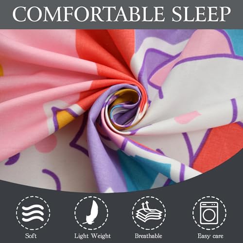 Fresh from Loom Glace Cotton Wrinkle Free Soft Hypoallergenic Bed Sheet,Cartoon Printed Double Bedsheets King Size for Kids with 2 Pillow Cover(90x95 Inches/Unicorn/Boys Girls Room),Multicolor,144 TC - Image 2