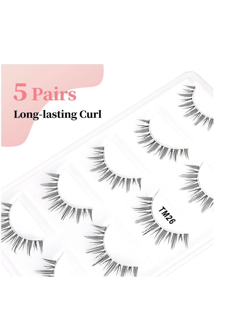 Excefore Natural Eyelashes Wispy False Eyelashes Natural Look, 5 Pairs Half Lashes Natural Look, Lash Clusters, Sunflower Eyelashes, Easy To Apply 5 Pairs - Image 2