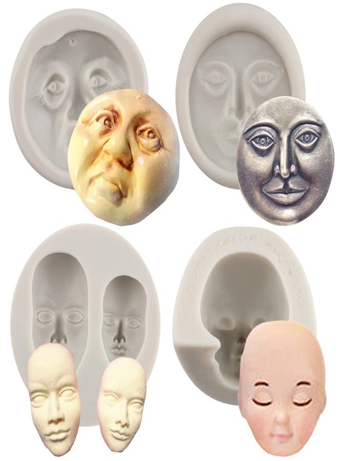 Sijiangmold Moon Face Silicone Mold Human Face Fondant Mold For Cake Decorating Chocolate Candy Cupcake Topper Polymer Clay Set Of 4 - Image 1