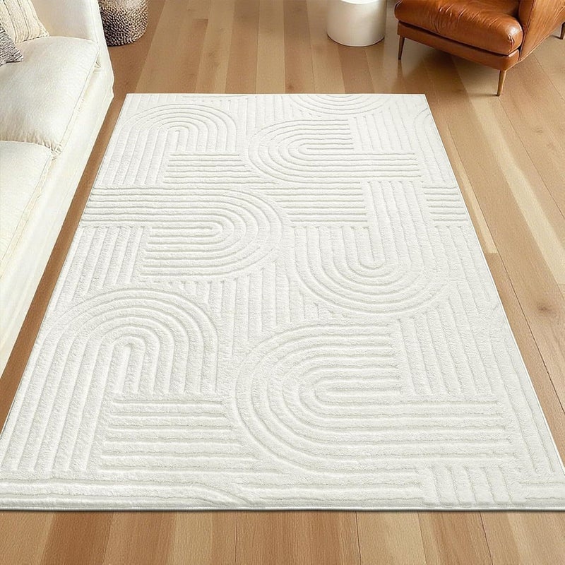 Simple Line Design Crystal Velvet Faux Cashmere Rug for Living Room Hallway - Image 1