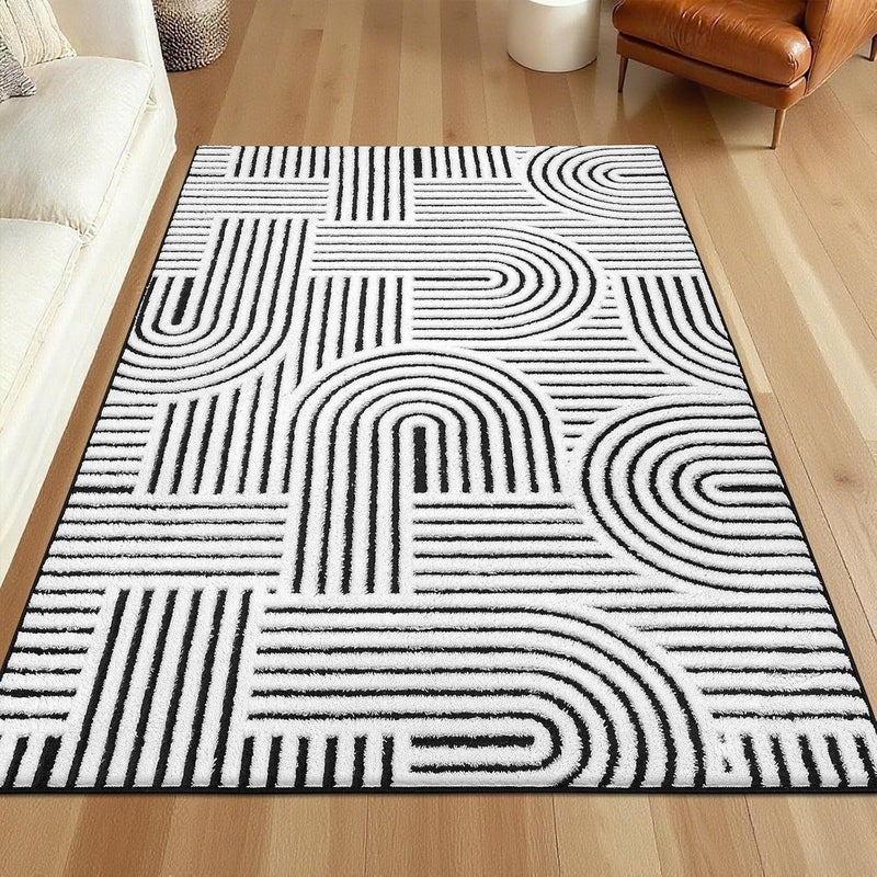 Simple Line Design Crystal Velvet Faux Cashmere Rug for Living Room Hallway - Image 2