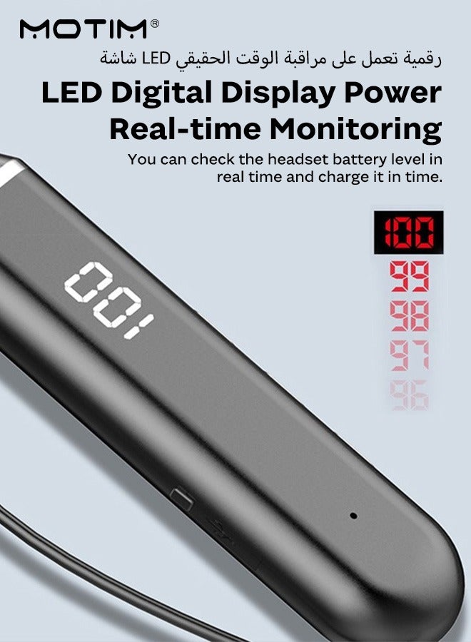 Motim Neck-Mounted Bluetooth Headset, LED Digital Display, Stereo Sports Noise Canceling Wireless In-Ear Headphones - Image 3
