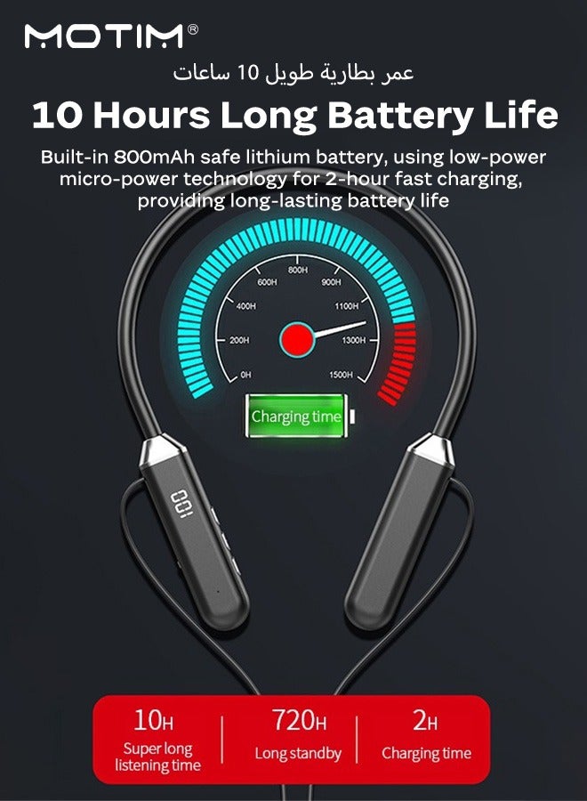 Motim Neck-Mounted Bluetooth Headset, LED Digital Display, Stereo Sports Noise Canceling Wireless In-Ear Headphones - Image 2