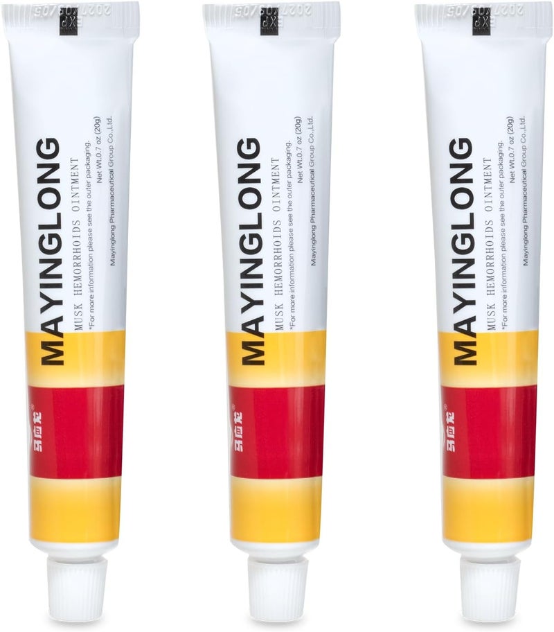 Ma Ying Long Musk Hemorrhoids Ointment (3 x 20g Tubes), 60g - Maximum Strength Formula for Hemorrhoidal Fast Relief, Soothes Itching, Burning & Discomfort - Fast-Acting Relief (2.12 oz Total) - Image 1