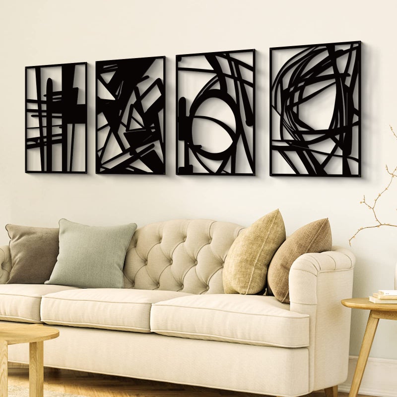 Glamativity Large 4 Pack Black Abstract Metal Wall Art, Minimalist DÃ©cor Single Line Art Wall DÃ©cor, 3D Textured Metal Wall Sculptures, for Living Room Bedroom Bathroom Study Room (Black, L Size 22.5 - Image 2
