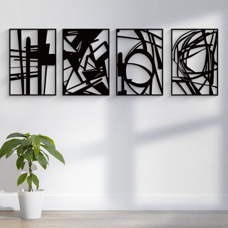 Glamativity Large 4 Pack Black Abstract Metal Wall Art, Minimalist DÃ©cor Single Line Art Wall DÃ©cor, 3D Textured Metal Wall Sculptures, for Living Room Bedroom Bathroom Study Room (Black, L Size 22.5 - Image 4