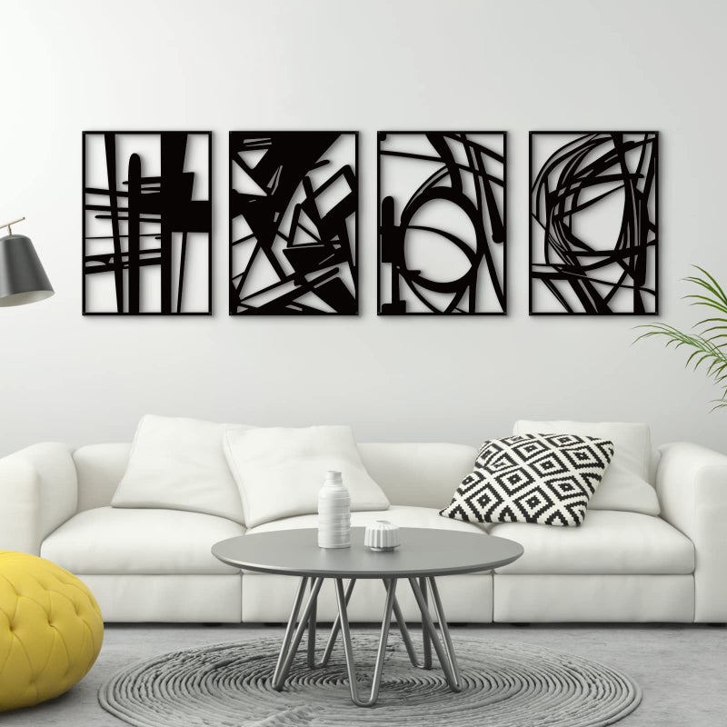 Glamativity Large 4 Pack Black Abstract Metal Wall Art, Minimalist DÃ©cor Single Line Art Wall DÃ©cor, 3D Textured Metal Wall Sculptures, for Living Room Bedroom Bathroom Study Room (Black, L Size 22.5 - Image 1