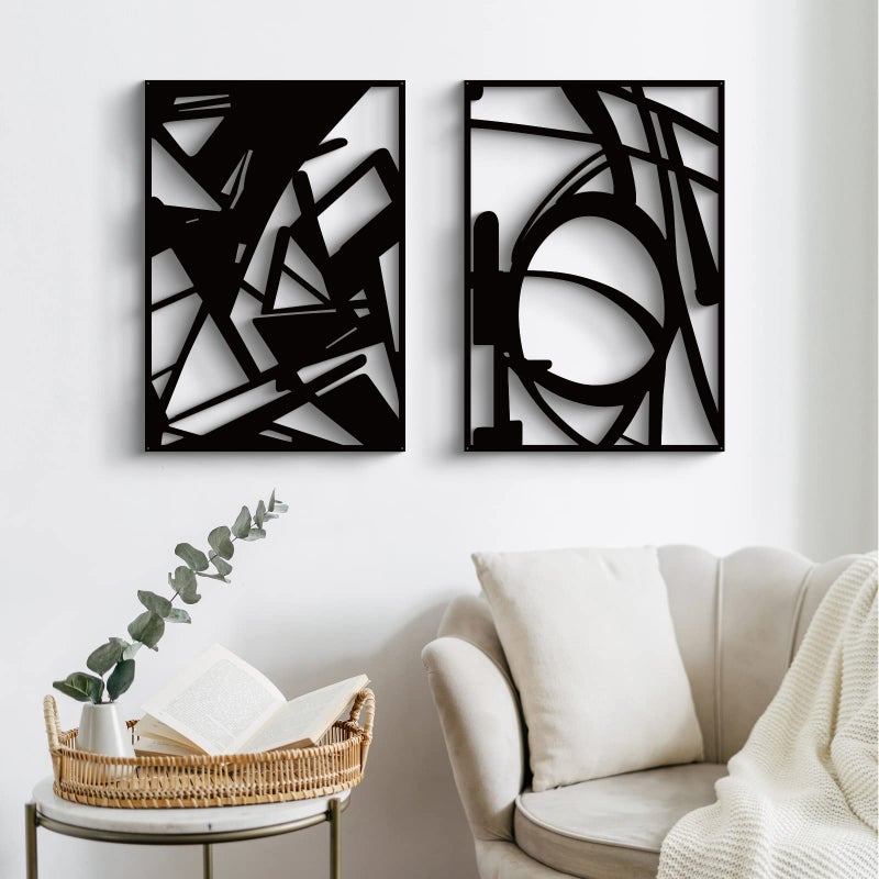 Glamativity Large 4 Pack Black Abstract Metal Wall Art, Minimalist DÃ©cor Single Line Art Wall DÃ©cor, 3D Textured Metal Wall Sculptures, for Living Room Bedroom Bathroom Study Room (Black, L Size 22.5 - Image 3