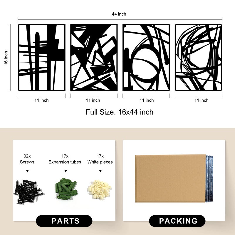Glamativity Large 4 Pack Black Abstract Metal Wall Art, Minimalist DÃ©cor Single Line Art Wall DÃ©cor, 3D Textured Metal Wall Sculptures, for Living Room Bedroom Bathroom Study Room (Black, L Size 22.5 - Image 5