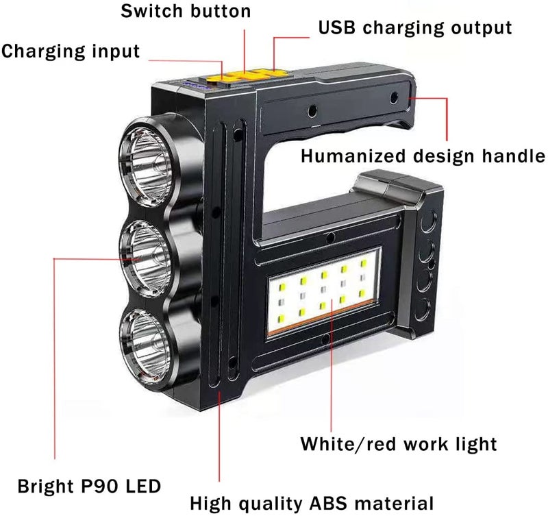 LED Flashlight: 1000 Lumens IPX6 Waterproof USB Rechargeable - 500M Range Reverse Charging Function Handheld Work Light for Outdoor Camping Job Site Emergency Use - Image 3