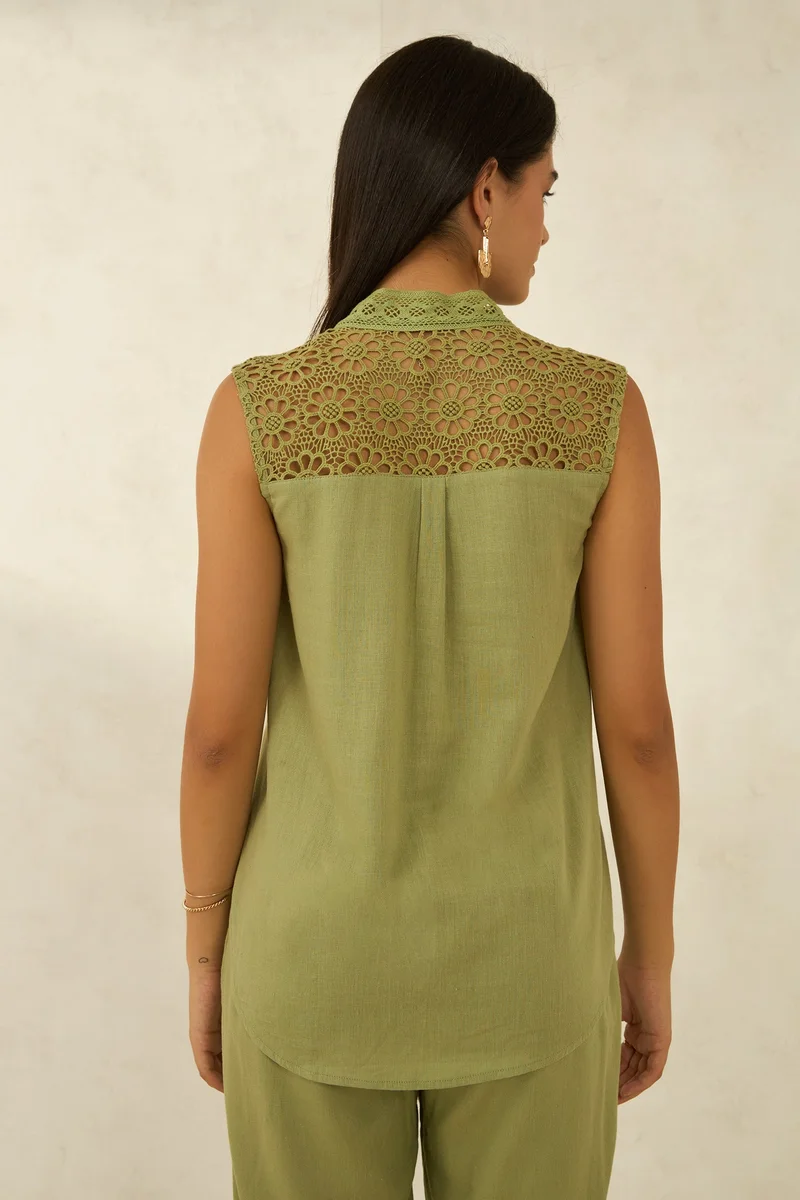 Virgio VIRGIO Linen High-Low Hem Sleeveless Lace Top