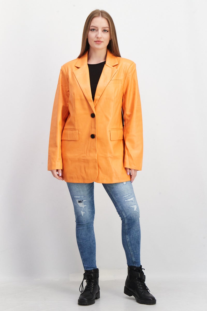 NA-KD Women Regular Fit Solid Casual Blazer, Orange - Image 2