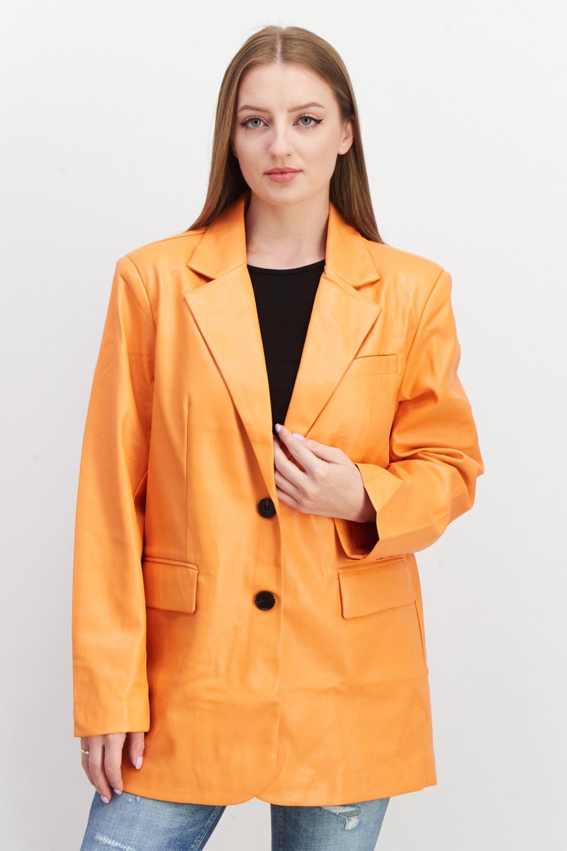 NA-KD Women Regular Fit Solid Casual Blazer, Orange - Image 1