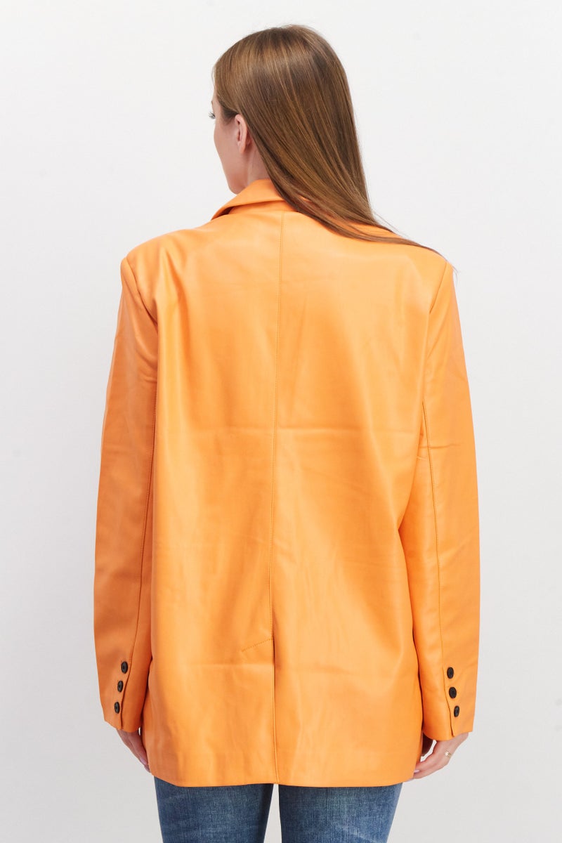 NA-KD Women Regular Fit Solid Casual Blazer, Orange - Image 4